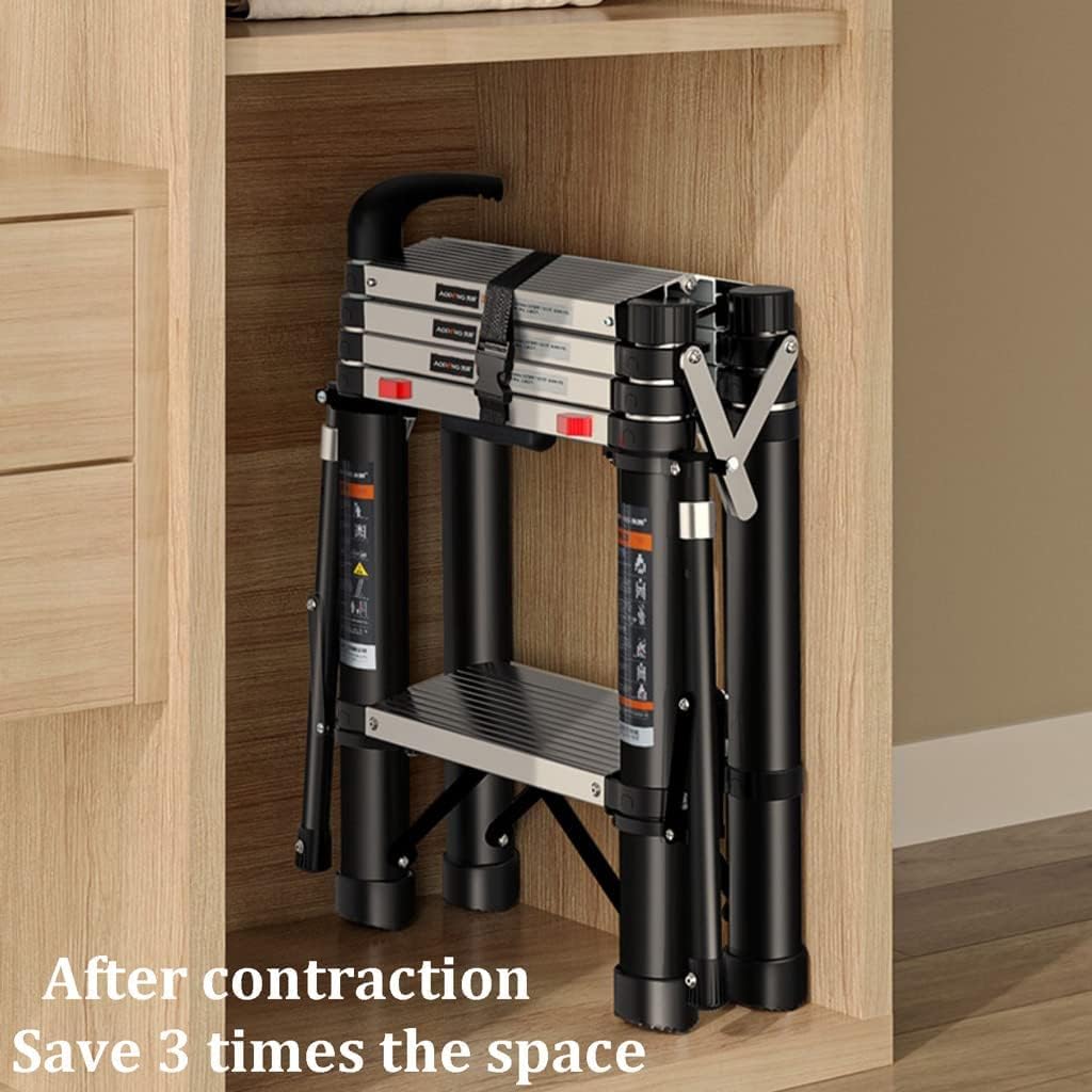 Telescoping Ladder, Telescoping Telescopic Extension Portable - Collap Wide Pedal Multi-Purpose Ladder Aluminum A-Frame Telescoping Ladder Folding 5 Step Ladder with Home Ladders,150KG/330LB Capacit