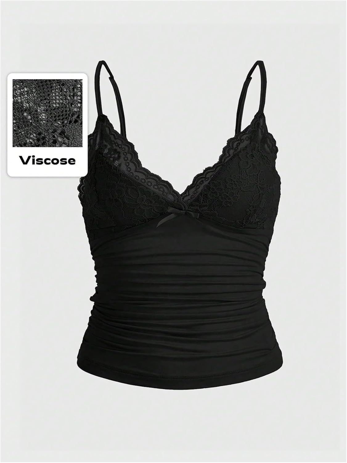 MakeMeChic Women's Plus Size Fall Tops Floral Lace Camisole Bow Knot Spaghetti Strap Ruched Fitted Tank Tops - Image 5