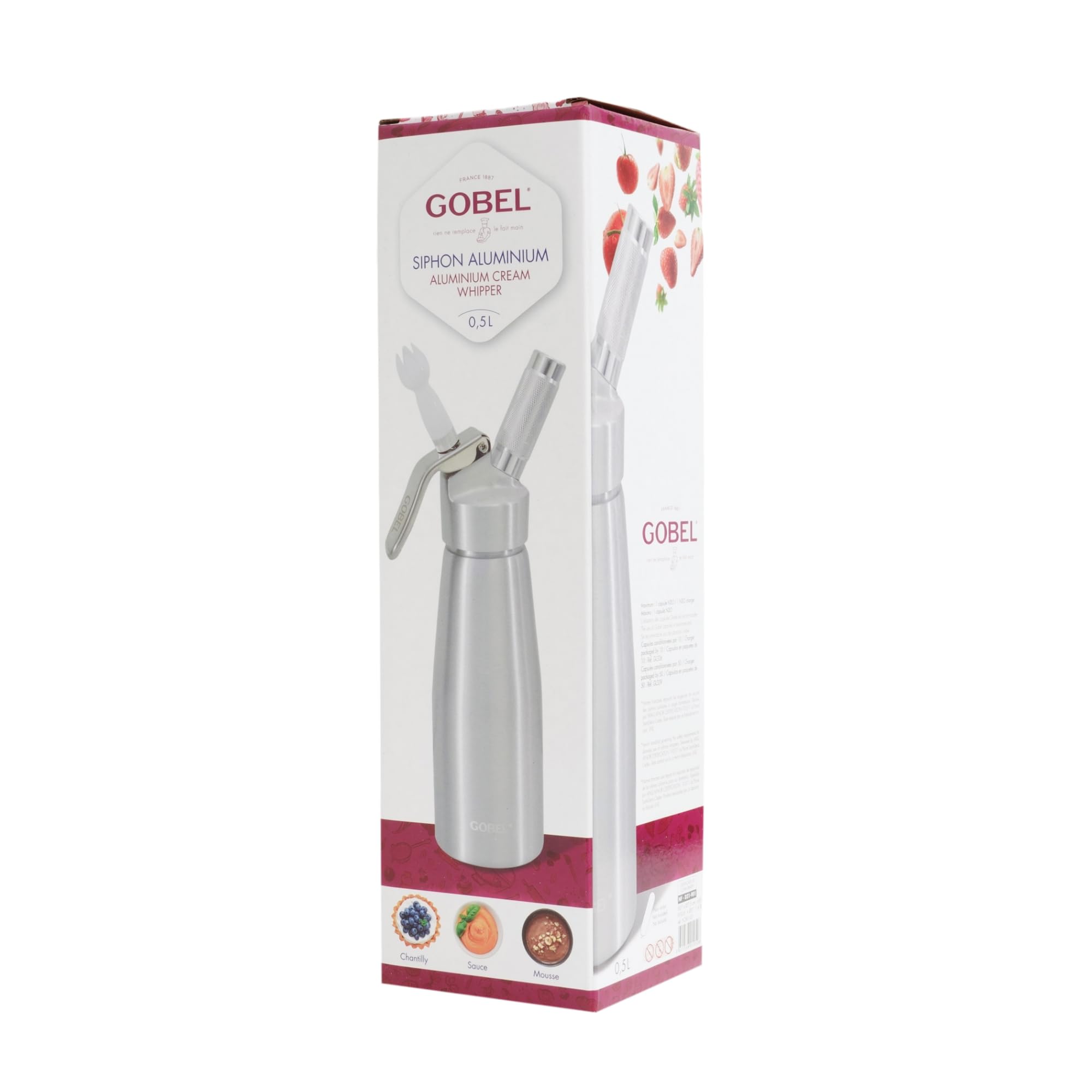 Gobel Siphon Chantilly 500 ml Aluminium – Crème Chantilly, Espumas & Mousses – 3 Douilles + Brosse – Siphon Cuisine Professionnel Chaud/Froid – Revêtement Antiadhérent
