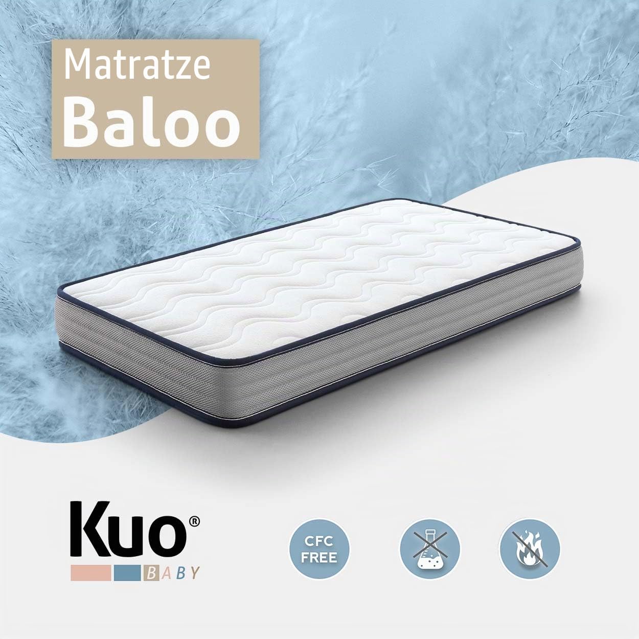KUO Baby - Baloo Kinderbettmatratze | Schaumstoff- und viskoelastische Matratze | Wendbar, hygienisch und atmungsaktiv | 120x60 cm
