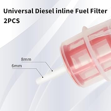 2Pcs Universal Diesel Inline Fuel Filter, Car Part Large Inline Fuel Filters for 6mm & 8mm Pipes for Heavy Goods Vehicles, Forklifts, Garden Equipment and More