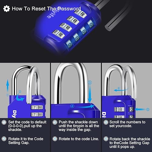 Miniatura 5 de Diyife - Paquete de 4 candados de combinación, 4 dígitos impermeables para exteriores para casillero escolar, casillero deportivo, gabinetes, valla,