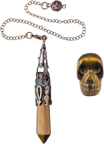 Rockcloud Péndulo de punto de cristal energético y piedra curativa humana Reiki Skull Figurine Kits de meditación para adivinación radiestesia,
