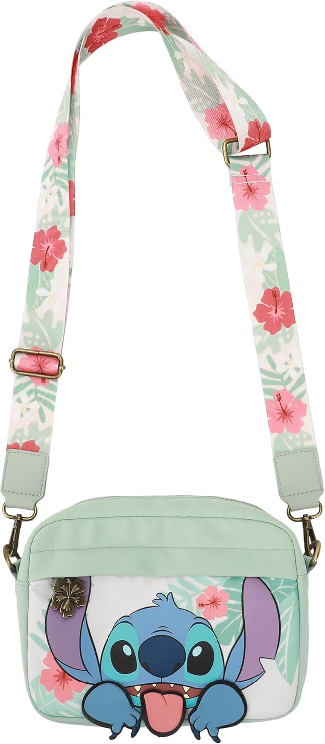Bioworld Disney Stitch Floral Print Green 7" Crossbody Bag