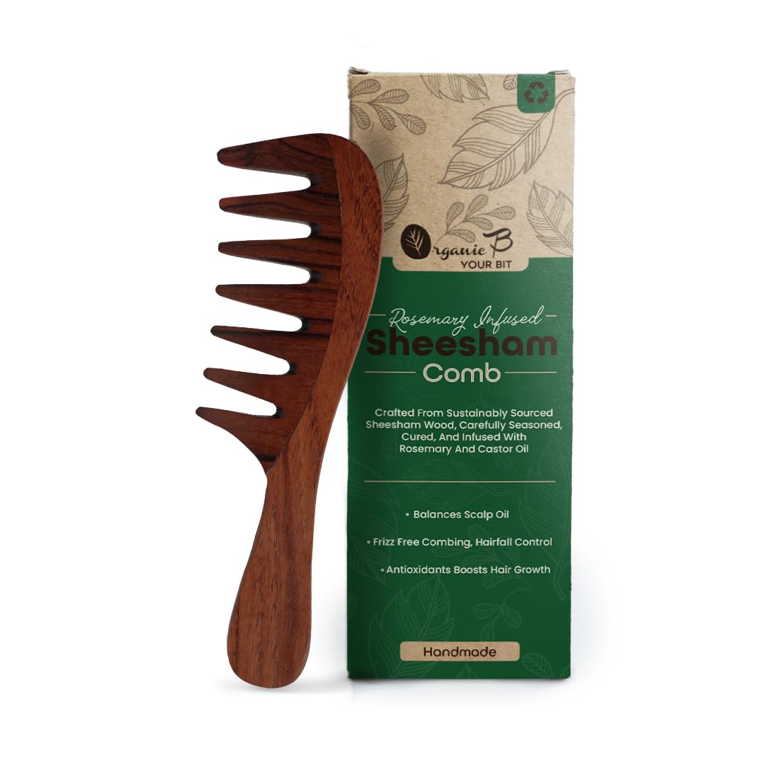 Organic B Wide Tooth Rosewood Comb | Soaked Infused with Premium Rosemary & Castor Oil Rosewood Hair Comb for Women & Men | Hair Growth | Anti Dandruff | Detangling Comb Pack of 1