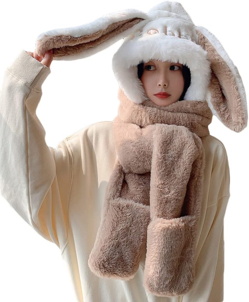 Scarf,Rabbit Ear Windproof Scarf Novelty Warm Casual Plush Hats Casual Solid Fleece Girl Accessories Scarf