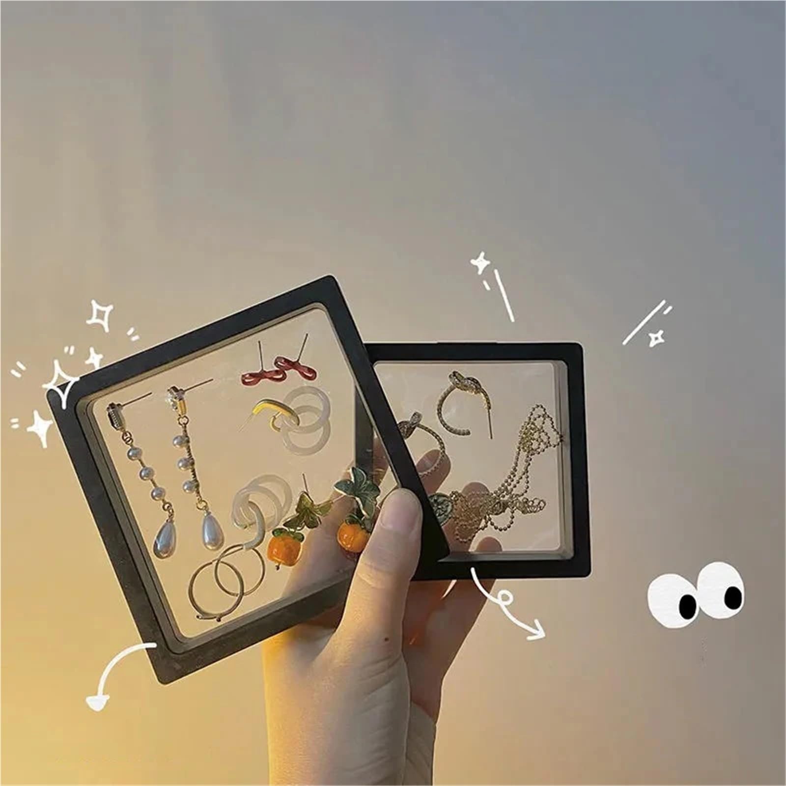 Schwimmende 3D-Schmuckvitrine aus Kunststoff | 7x7/9x9/11x11 cm, 10/25 Stück, for Ordnen, Aufhängen und zur 3D-Ansicht von Schmuck.(25pcs,11X11cm)