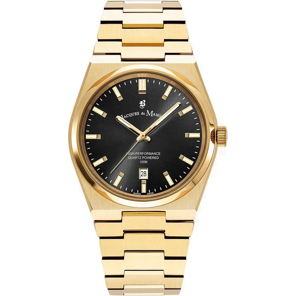 House of Watches - Jacques du Manoir Mens Horizon Gold Tone Black Dial Watch JWG03504