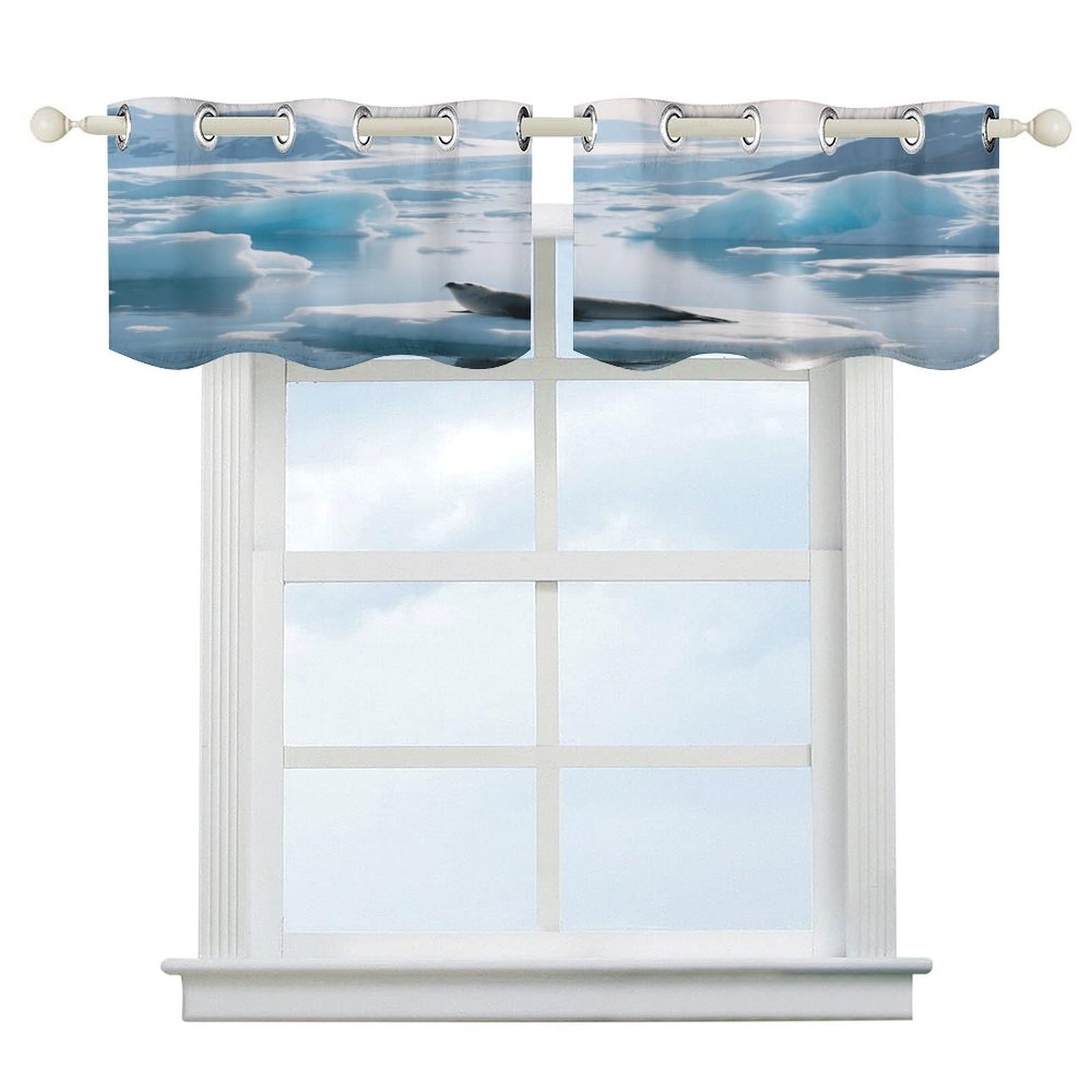 Fekiloot Style Glacier Fjord Iceberg Short Curtains Valance Curtain