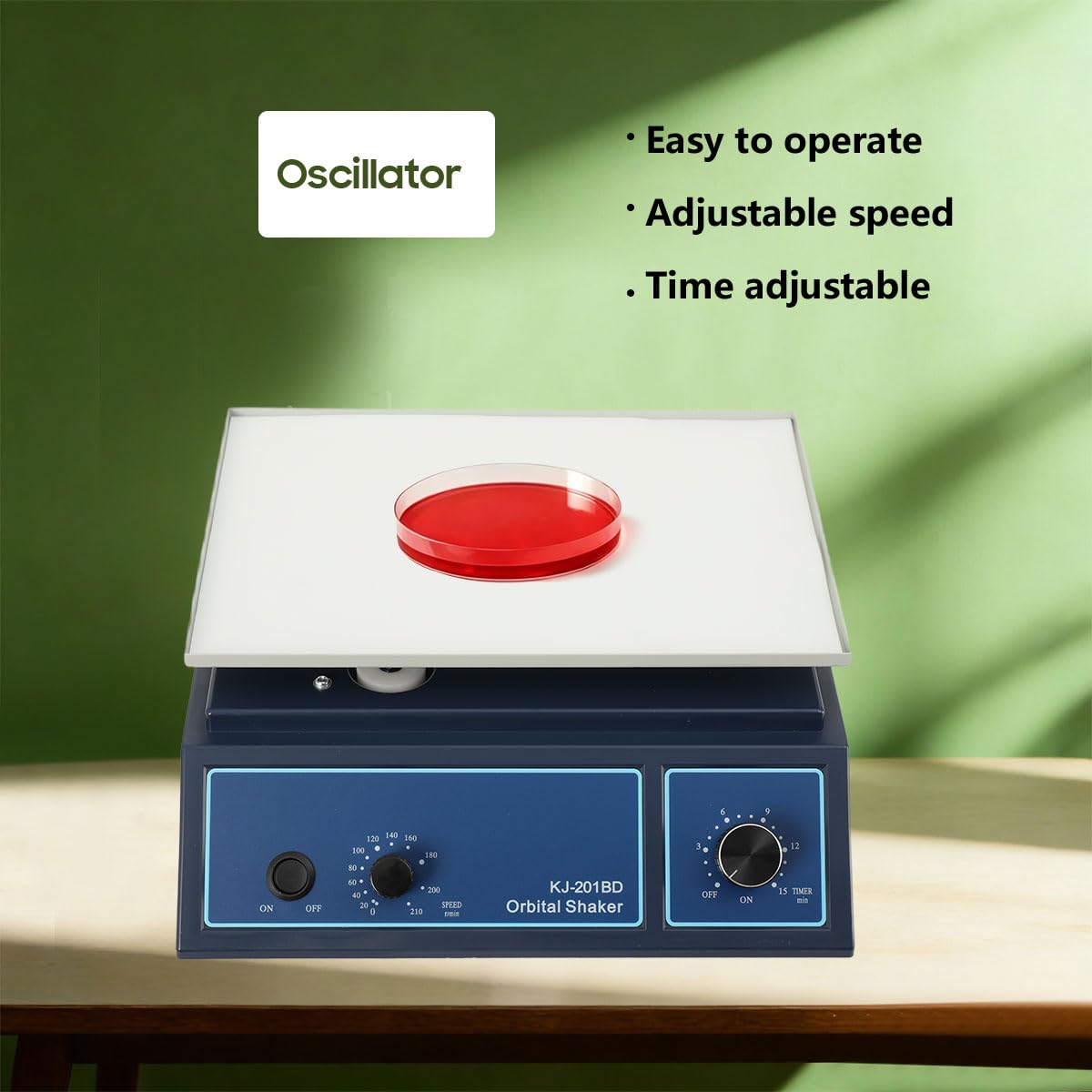 KJ-201BD Orbital Shaker, Einstellbare 20-210 RPM, Orbital Rotator Schüttler | zeitgesteuerte und kontinuierliche Modus, 10W Labor-Rotationsoszillator-Mischer für Chemisches & Biologisches