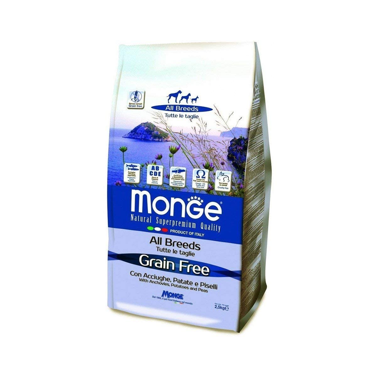 Monge BWILD Adult ANCHOVIES, Cibo per Cani per Tutte Le Razze (Cibo Secco per Cani con acciughe, Patate e Piselli, a Basso Contenuto di Cereali, Molto Ricco di Fibre e vitamine, Contenuto: 12 kg)