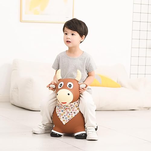 Miniatura 2 de INPANY Juguetes hinchables de salto de toros  Tolva de vaca marrón para niños pequeños, tolva inflable de animales de granja para niños, caballo