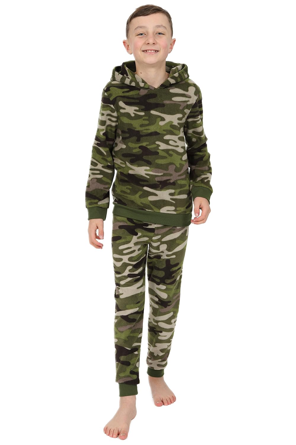 ThePyjamaFactory Pigiama lungo in pile mimetico verde per bambini