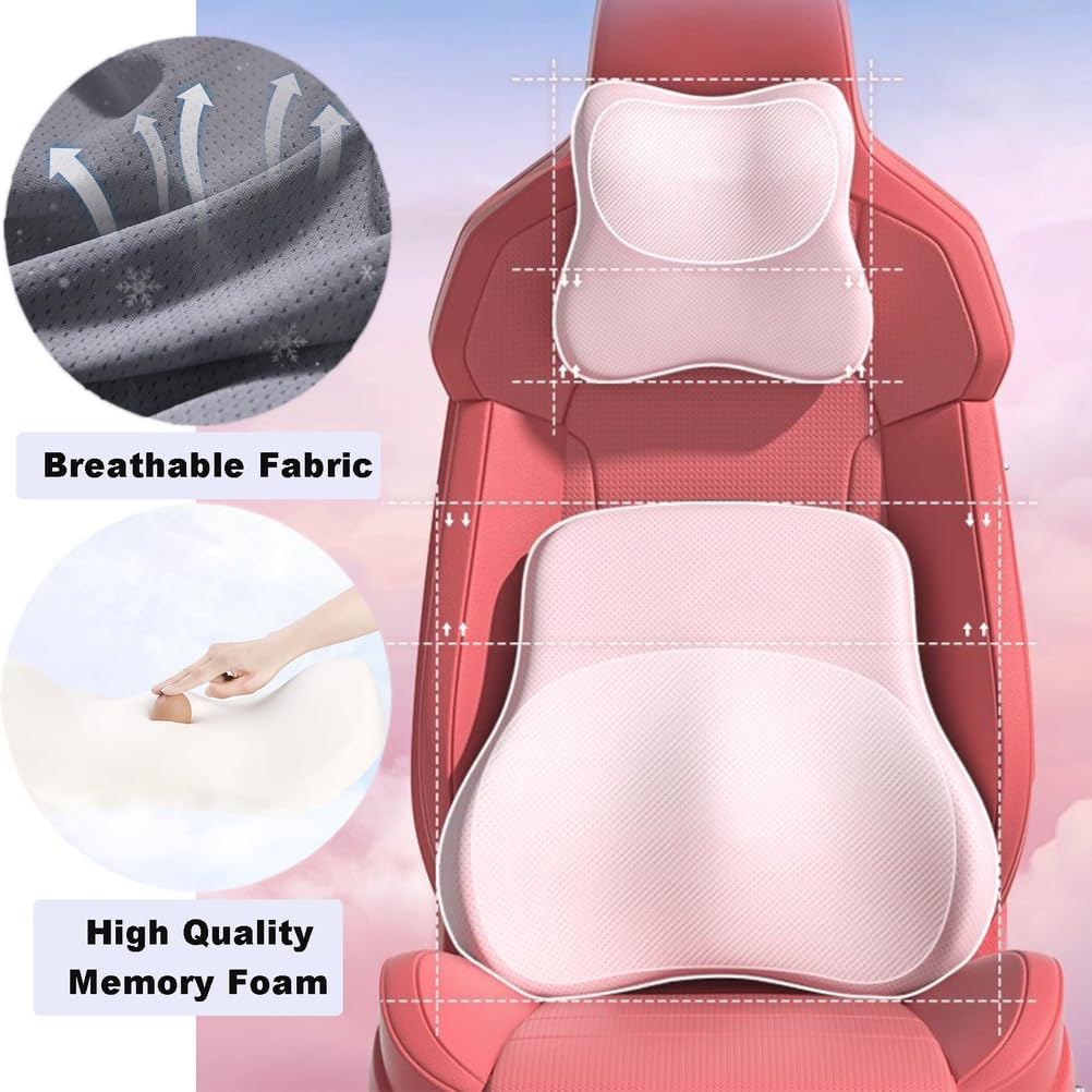 Zagłówek samochodowy i poduszka podparcia lędźwi. Ergonomiczny zestaw poduszek pod kark. Zagłówek samochodowy i podparcie lędźwi z pianki memory(Purple)