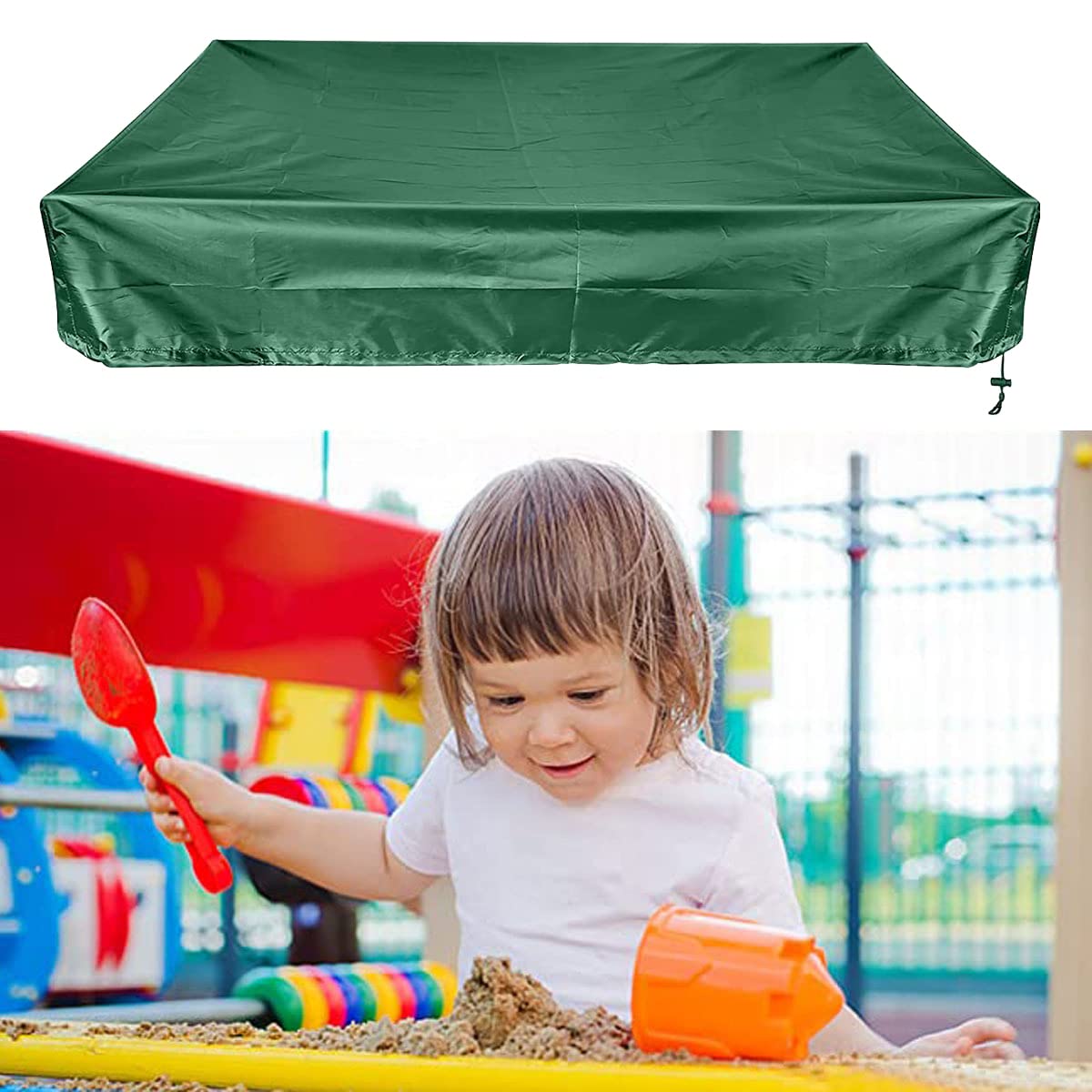 Couverture de Bac à Sable,bache bac a Sable,Housse de bac à Sable,avec Cordon de Serrage,pour Bac à Sable, Piscine, Jardin ou Ferme (150x150x20 Green)