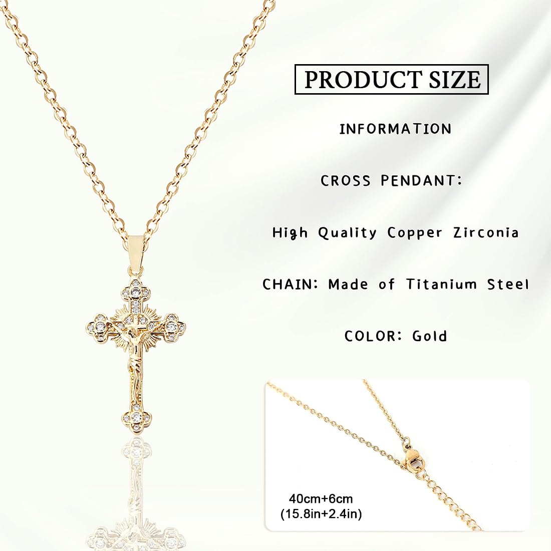Collana Croce Per Uomo E Donna - Placcata Oro 18K, Ipoallergenica, Catena 45+5 Cm - 4