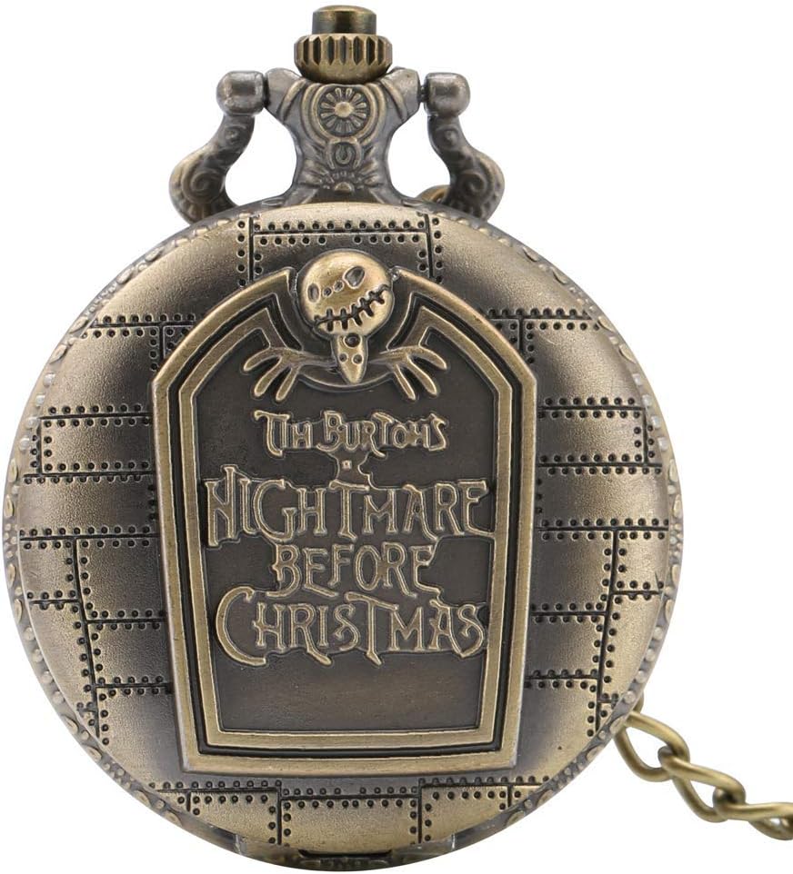 女性用トレンディな懐中時計、男性用ナイトメアー・ビフォア・クリスマス懐中時計、男の子用ネックレス合金ペンダント時計、チェーン付きメン