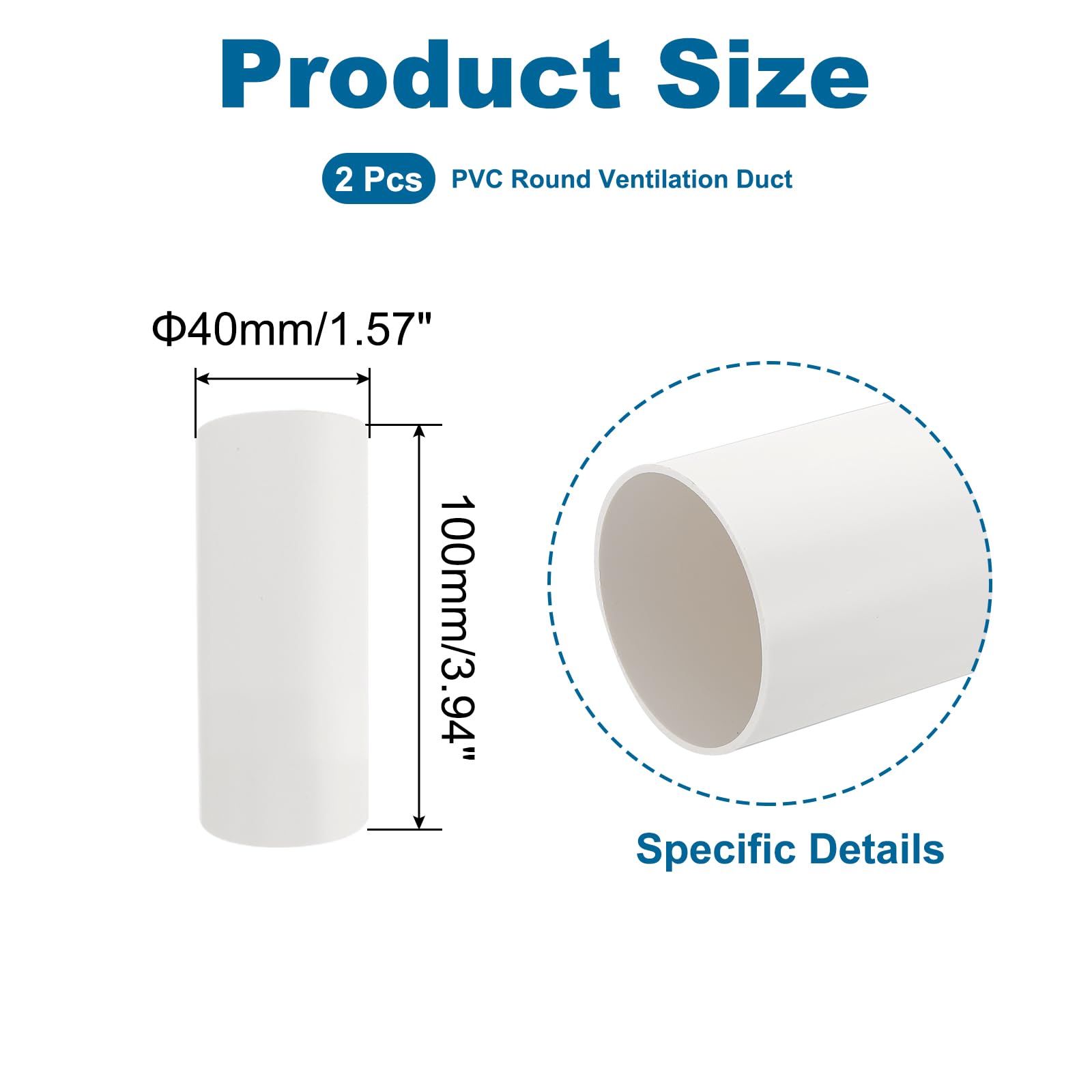 PATIKIL 1.6" Inch Round Ventilation Duct, 4" Inch Long Plastic Pipe Replacement Supply Heating Cooling Ventilation AC System, 2 Pcs - Image 2
