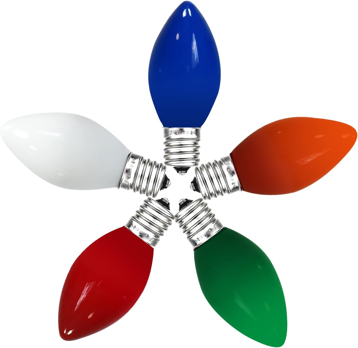 C7 Replacement Bulbs, Multicolor Christmas Light Bulbs, E12 Candelabra Base, 5Watt Incandescent for Outdoor String Lights, Patio, Xmas Tree, Wedding Decor - 25 Pack