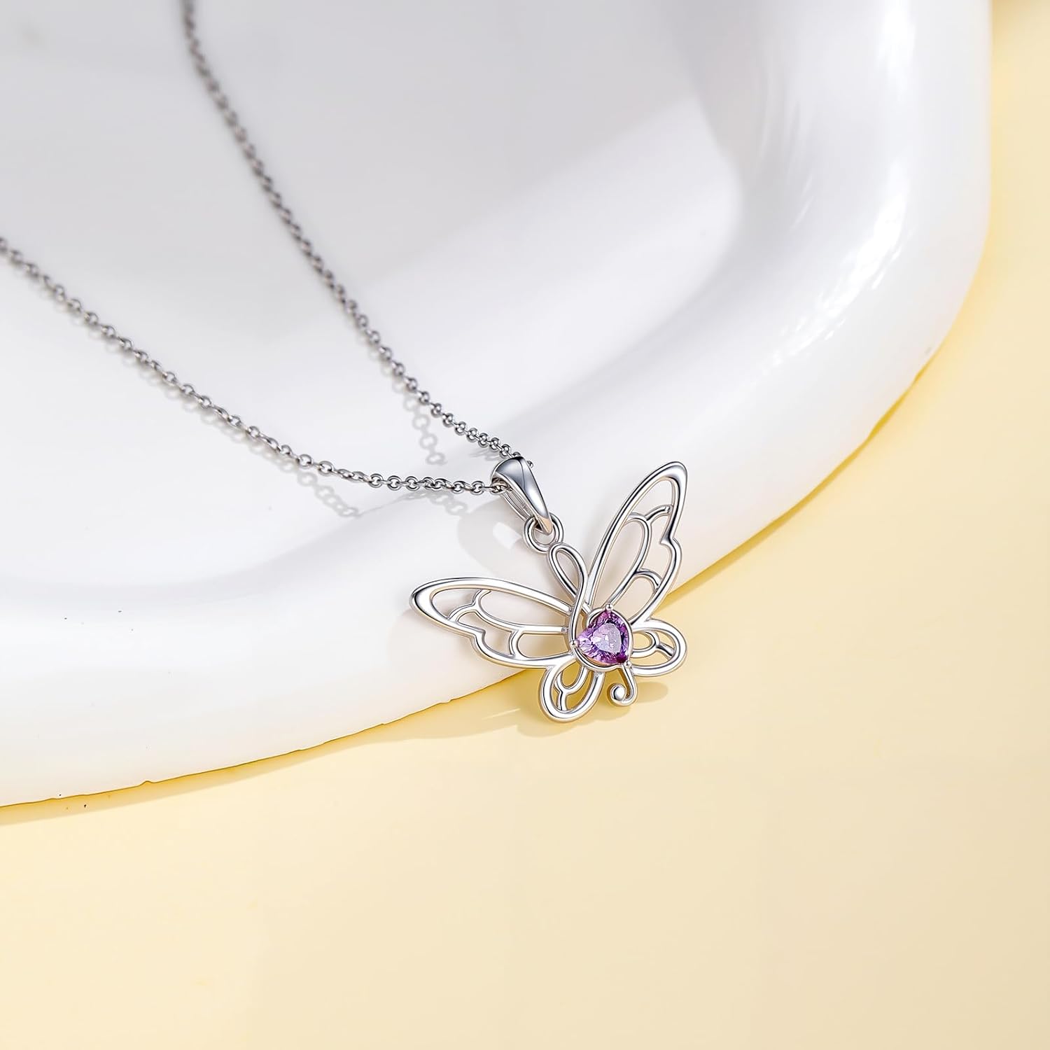 Butterfly Necklace for Women Hollow Butterfly Heart Crystal Pendant Necklace Jewelry Silver Birthday Gifts - Image 3