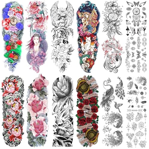 Image of Aresvns Flowers Full Arm and Half Sleeves Temporary Tattoo for Women Girls