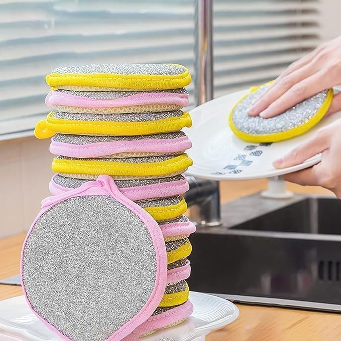 KAYAAN 2-in-1 Dishwashing Scrub & Sponge for Kitchen,Double Side Dishwashing Sponge Pan, Dishwashing Sponge Reusable Household Cleaning Tools (Pack of 5 Pcs Multicolor)-image-28