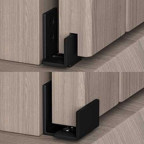 Miniatura 5 de WINSOON Paquete de 2 guías de suelo ajustables para puerta corrediza de granero, sistema de hardware inferior de montaje en pared para puertas de