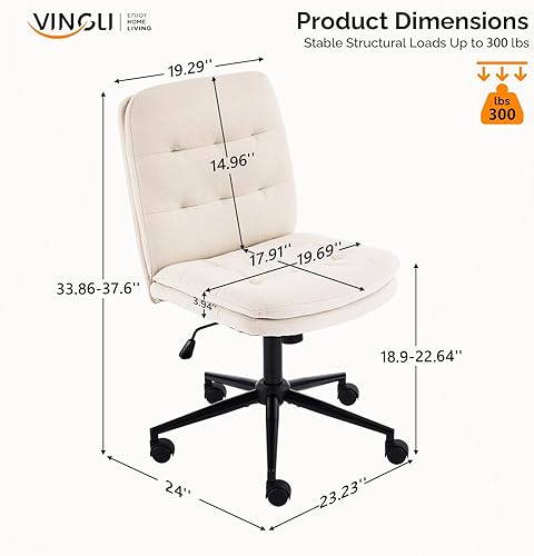 Miniatura 2 de VINGLI Silla de escritorio de oficina sin brazos con ruedas y sin ruedas, silla giratoria de 360 con cojín grueso, altura ajustable para sala de