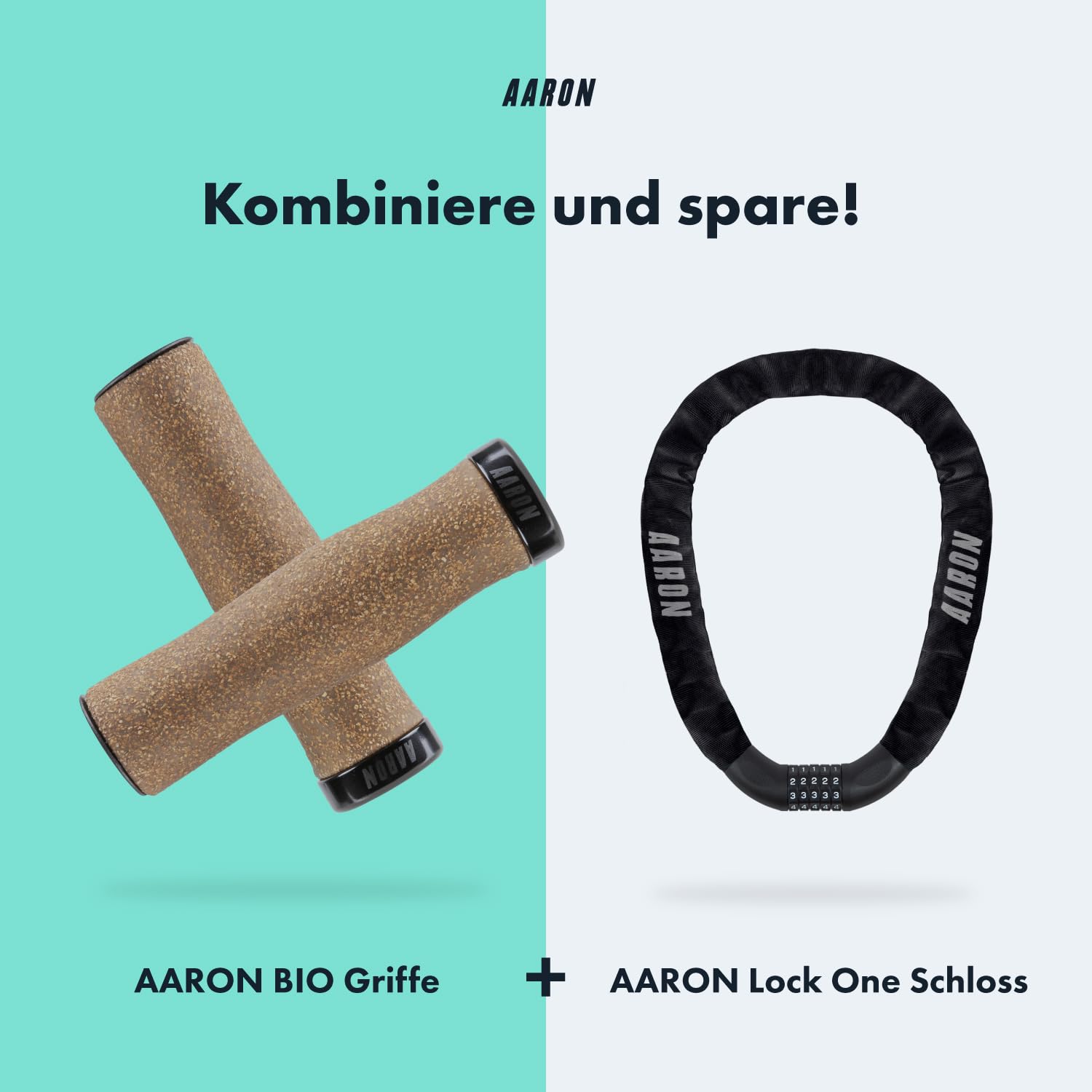 AARON Bio Fahrradgriffe Kork mit angepasster Textur - ergonomische Lenkergriffe aus rutschfestem Kork/Gummi - softe Handgriffe geeignet für E-Bike, Trekkingrad, Mountainbike, Tourenrad