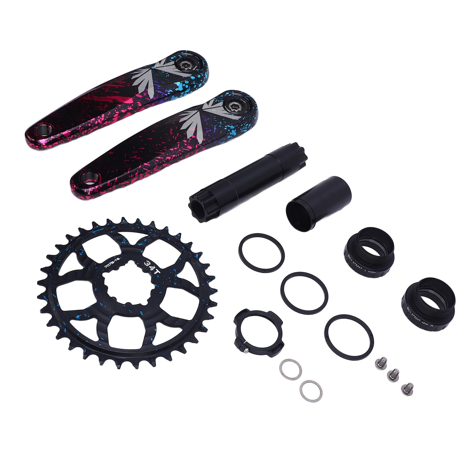 Aramox Mechanizm Korbowy do Roweru Górskiego Mechanizm Korbowy do Roweru ze Stopu Aluminium Zestaw z wydrążoną, dzieloną tarczą Dodatnie Ujemne Zęby 3-pinowy Interfejs dla Rowerzystów Górskich