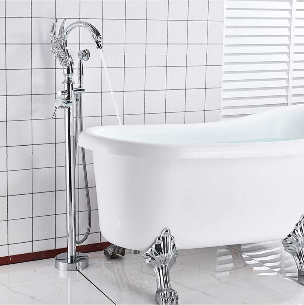 QHQQXN Bateria wannowa w kształcie łabędzia Wolnostojąca Łazienka Wannowa Bateria wannowa Pojedynczy uchwyt z prysznicem ręcznym Montowana na podłodze Bateria wannowo-prysznicowa,