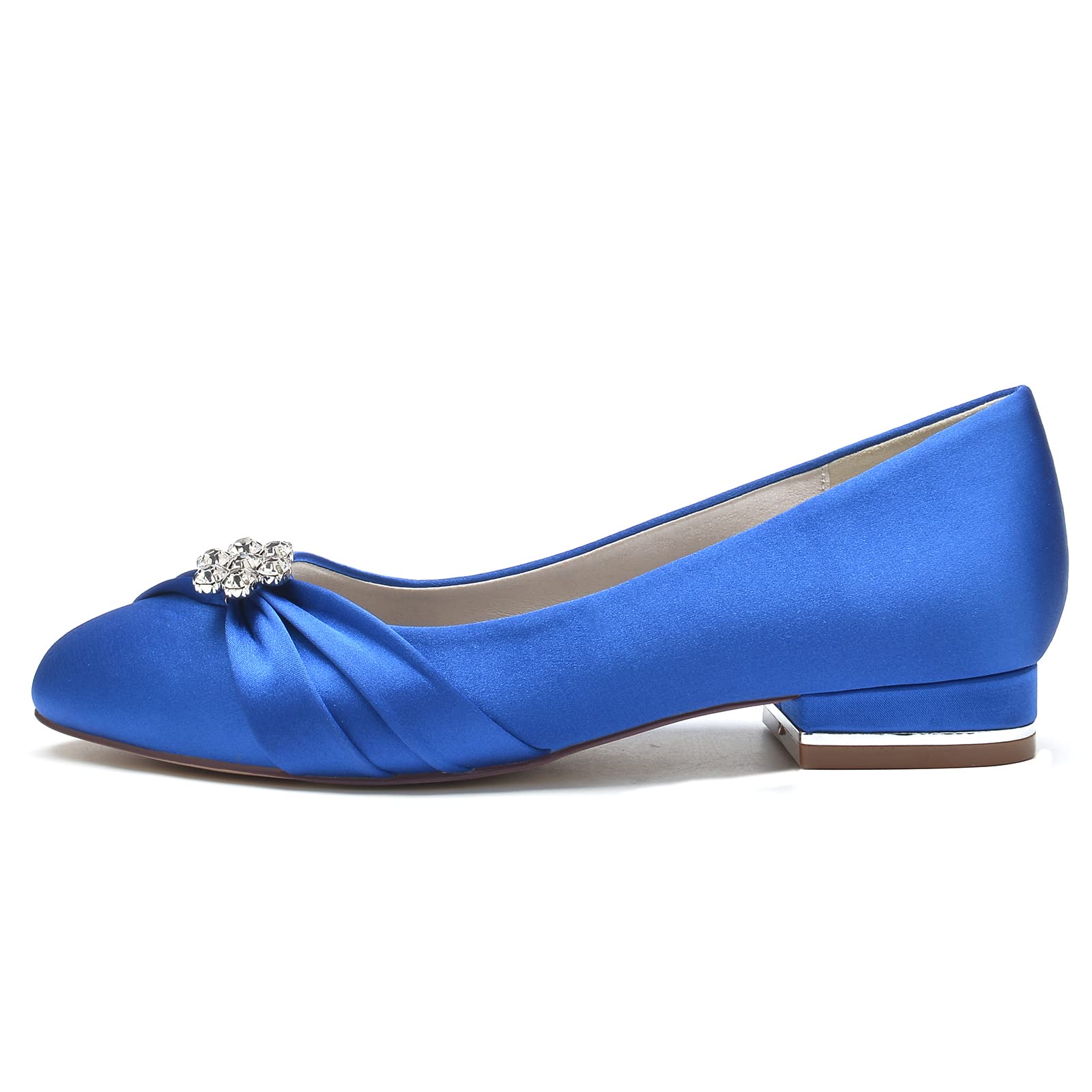 Bailarinas de Raso Plisado para Mujer Planas, Zapatos Elegantes con Broche de Brillantes, Zapatos de Boda o Oficina para Fiesta y Eventos Especiales