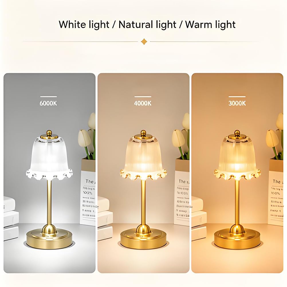 AoLa Retro Tischlampe Kabellos, LED Akku Tischleuchte Dimmbar Touch Control mit USB Aufladbar 5200mAh Batterie Nachttischlampe Ohne Kabel mit Glasschirm Tragbare Nachtlicht für Esstisch,Amber