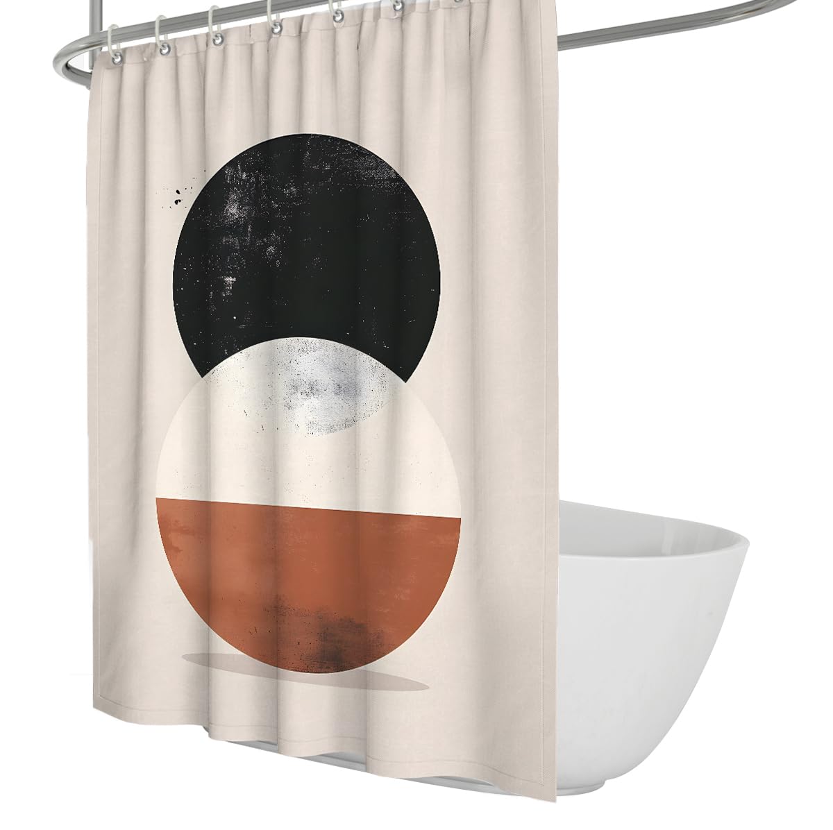 UIRINGART Minimalist Shower Curtains W180xL200cm Abstract Geometric Big Circle Semicircle Black Terracotta Cream Art Waterproof Washable Fabric Bathroom Wet Rooms