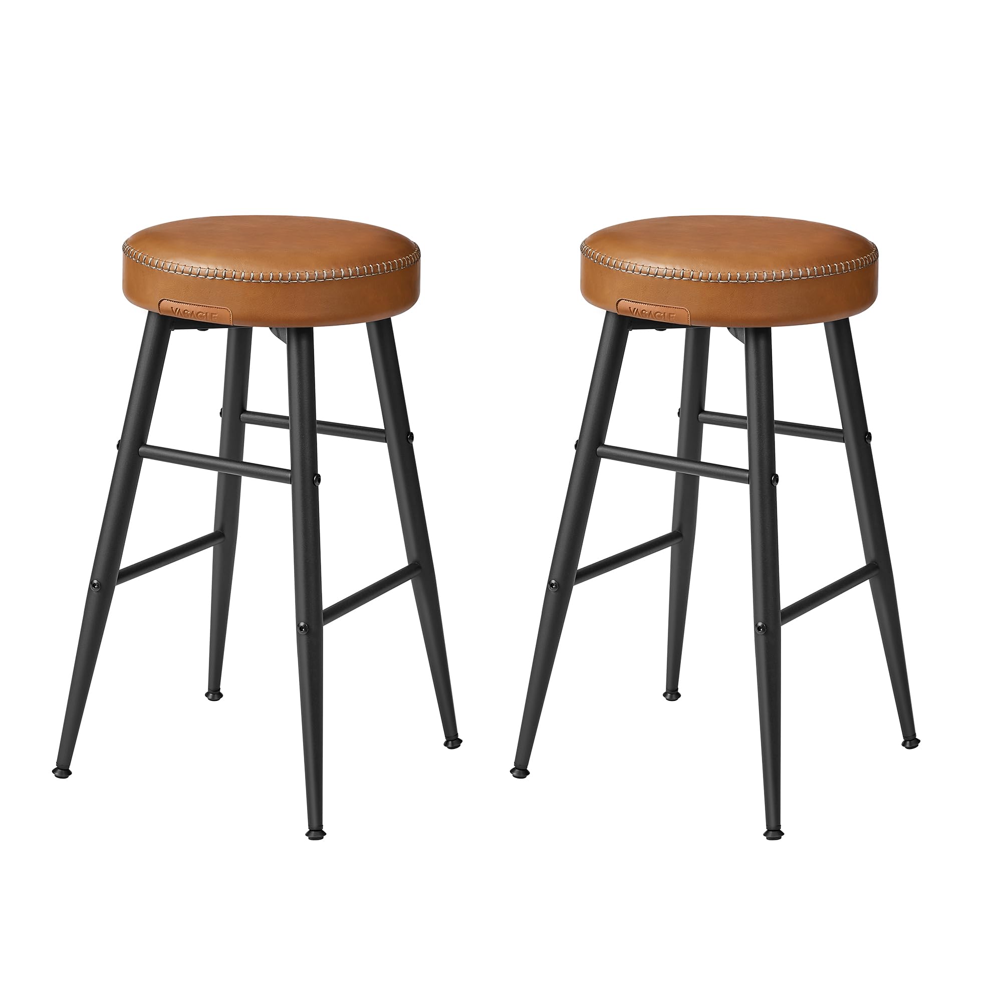 VASAGLE EKHO Colección - Juego de 2 Taburetes de Bar, Taburetes de Cocina, Taburetes de Desayuno, Cuero Sintético con Costuras, 63 cm de Alto, Silla Comedor, Fácil Montaje, Marrón Caramelo LBC080K01V1 The Forest Stewardship Council