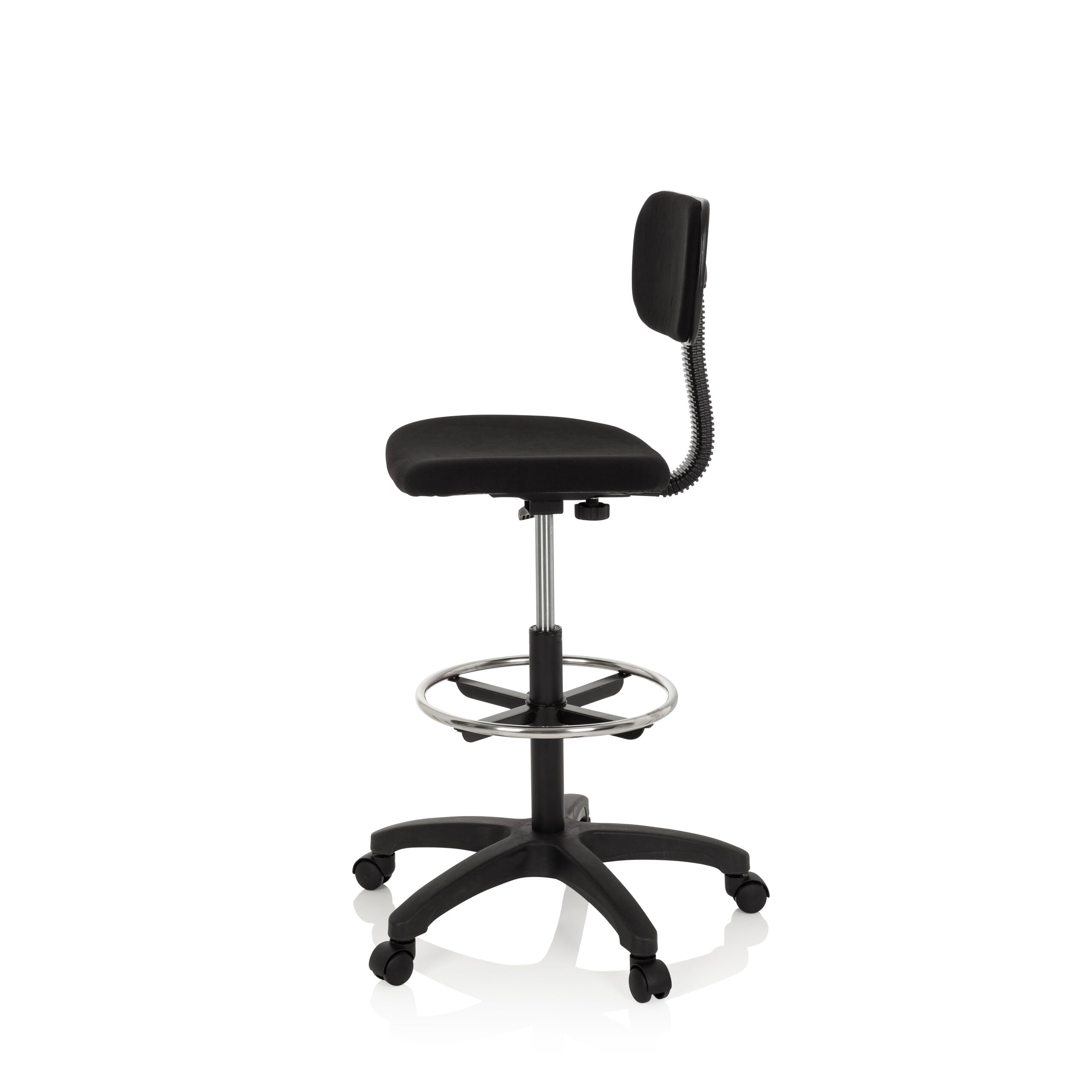 hjh OFFICE 671004 Arbeitsstuhl mit Fußring TOP Work 05 Stoff Schwarz Counterstuhl Drehstuhl mit Rollen, höhenverstellbar