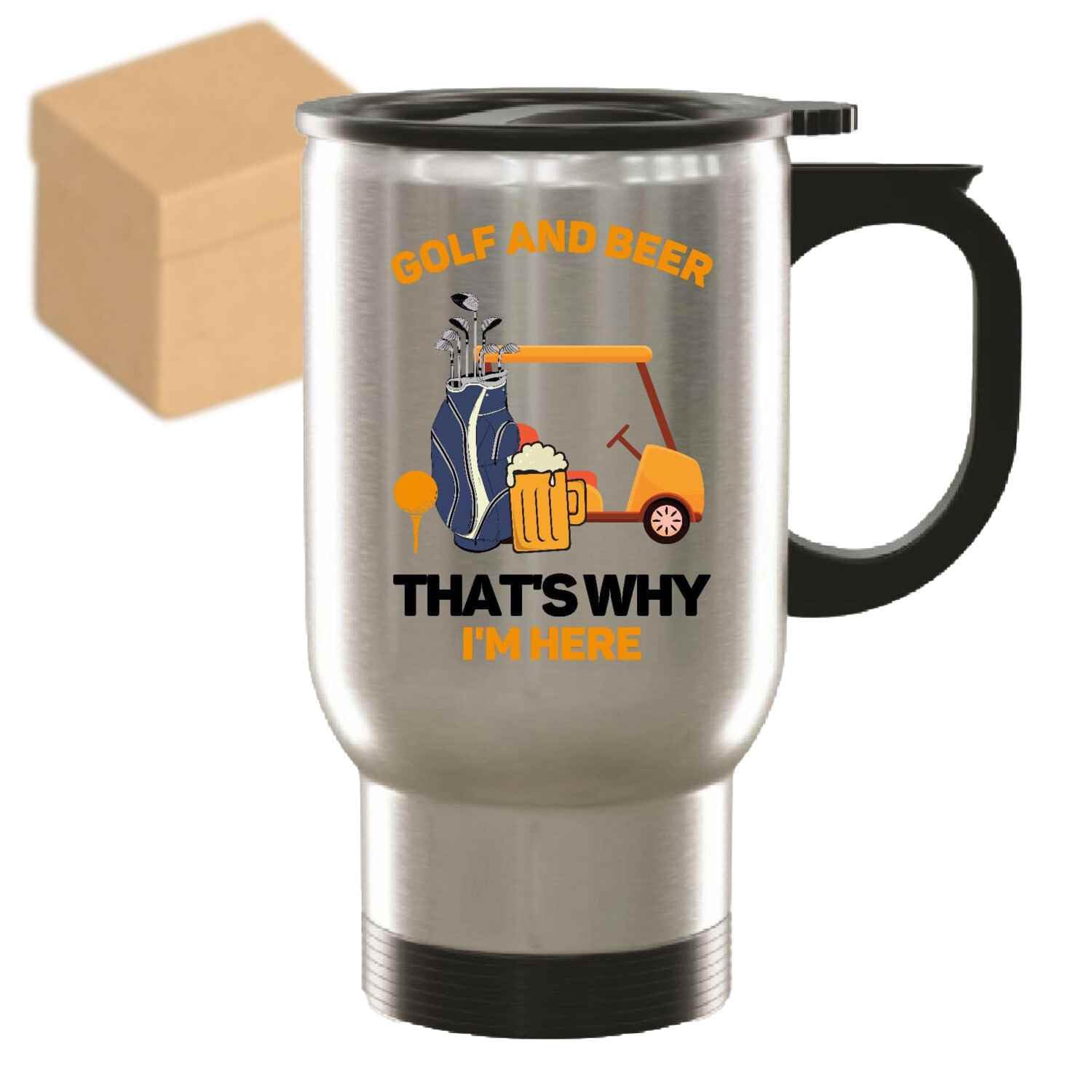 - Beer Drinking Golfer's Gift, Ideal For Classic Golfer Design Fan - Golf And Beer Lovers 14oz Steinless Steel Travel Mug