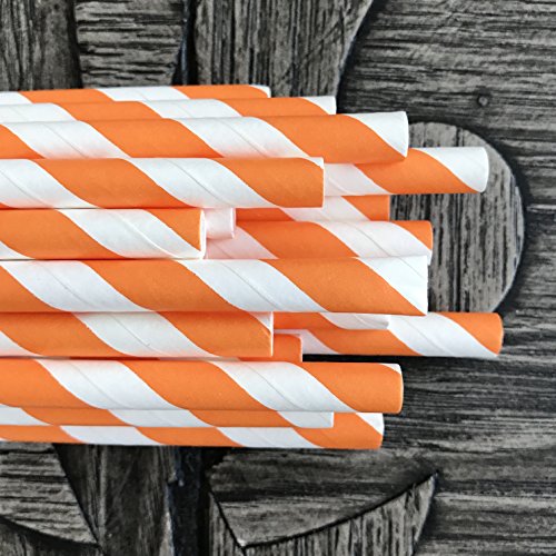 Pitillos de papel rayados naranja y blanco 50 unidades miniatura 5
