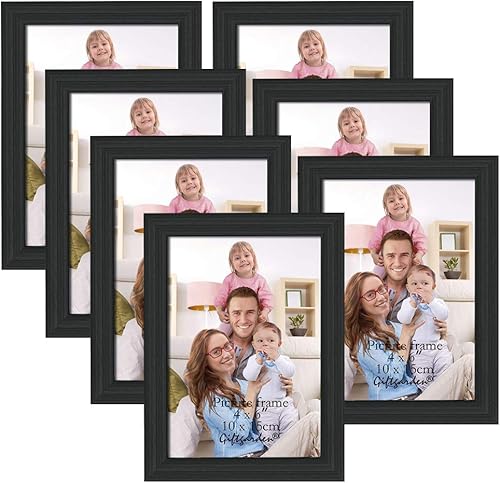Giftgarden Portarretratos de 4 x 6 pulgadas, color negro, paquete de 7 marcos de fotos de cristal real de 4 x 6 pulgadas, para pared o mesa