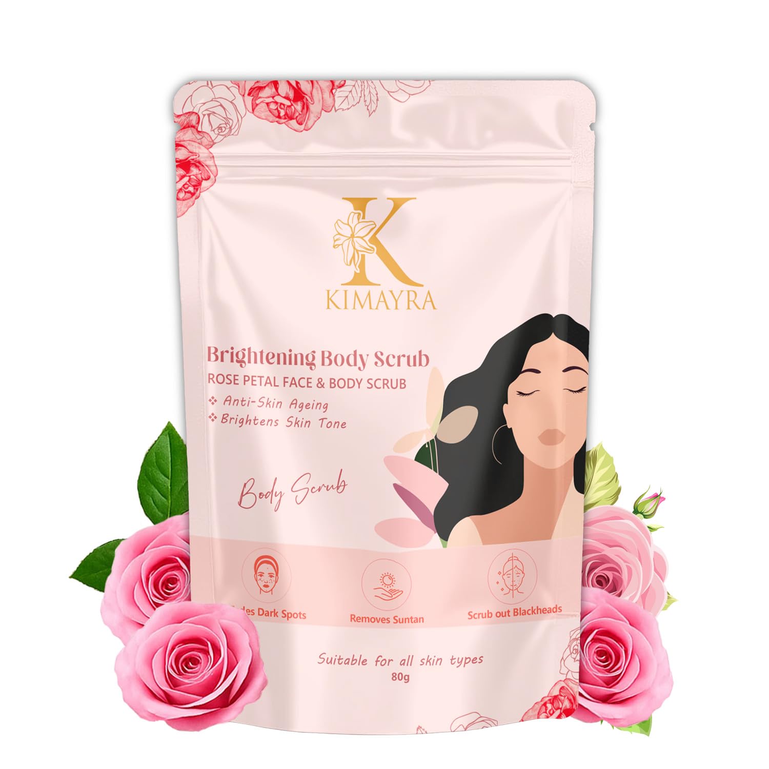 Kimayra Natural Rose Petal Face & Body Scrub Powder/Bathing Scrub Powder For Brightening Skin, Help in Reduce Fine Lines, Wrinkles & Blemishes | Men & Women | All Skin Type– 80gm-image-9