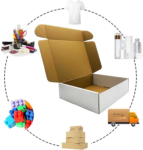 Miniatura 9 de Juego de 25 cajas de envío de 9 x 6 x 4 pulgadas, cajas de cartón corrugado blanco para enviar literatura, sobres para pequeñas empresas, regalos de