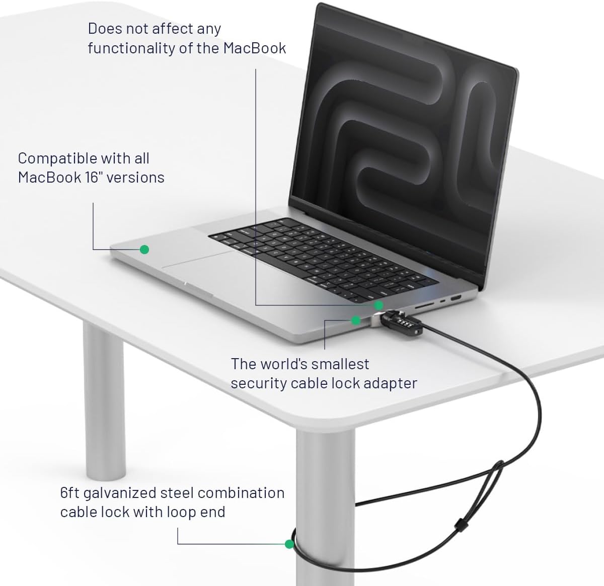 Compulocks Ledge Lock Adapter for MacBook Pro 16" M1,M2,M3, M4,M5 with Combination Cable Lock Silver