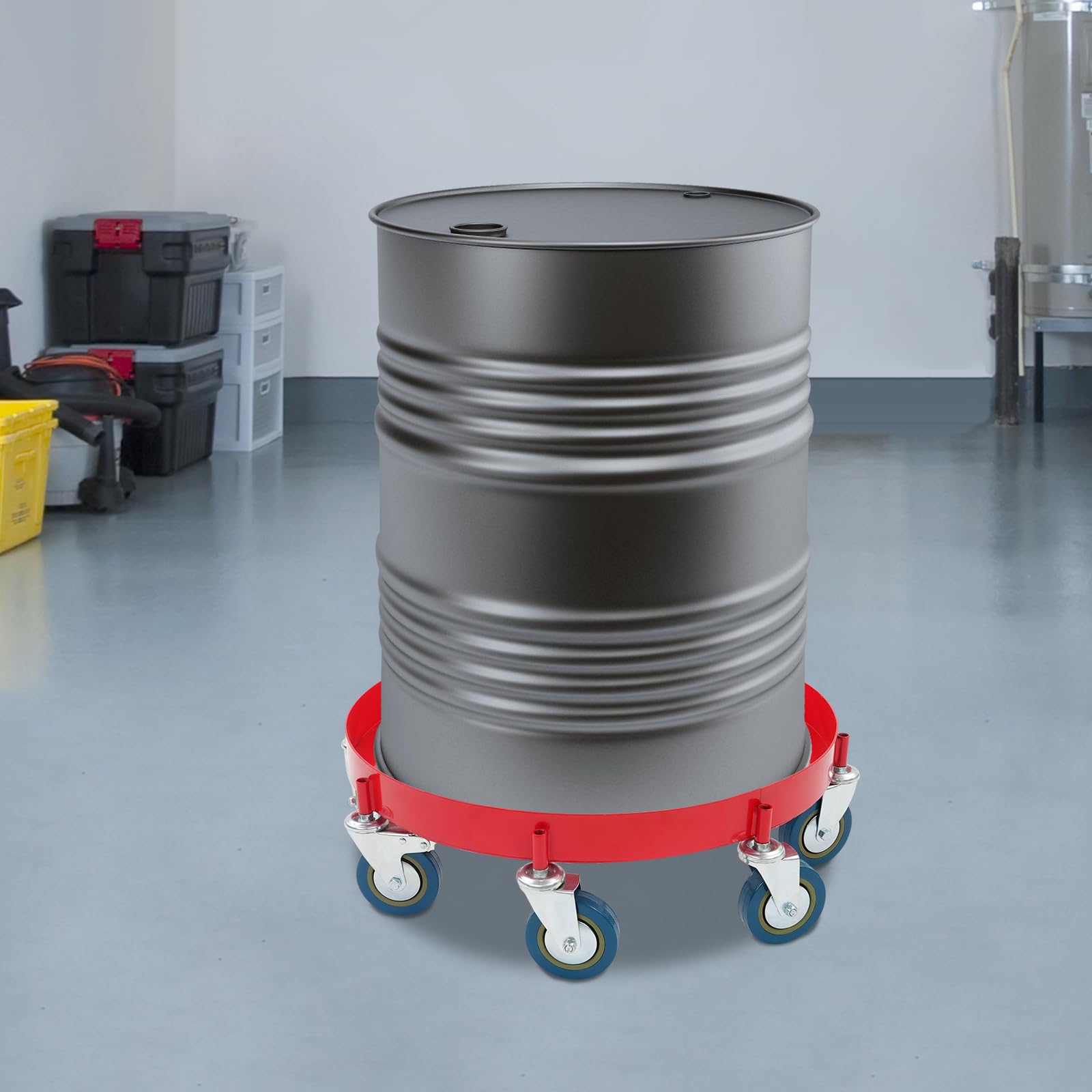 Fassroller 200 L, Transportroller Rund aus Q235 Stahl, Schwerlastroller bis 907 kg, Metall Rollbrett mit 8 Universalrädern für Metallfass, Fass, Pflanzenkübel, Blumentöpfe, 62 x 20 cm (Rot)