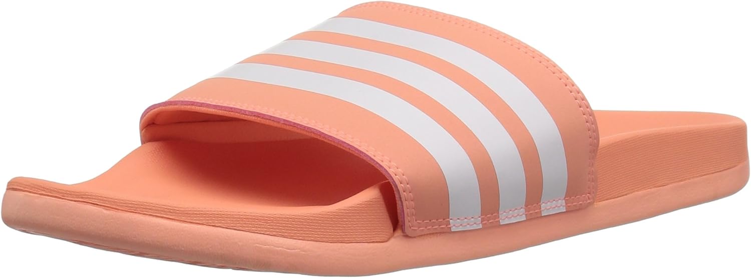 adidas Women's Adilette Comfort Slides Sandal, Chalk Coral/White/Chalk Coral, 6