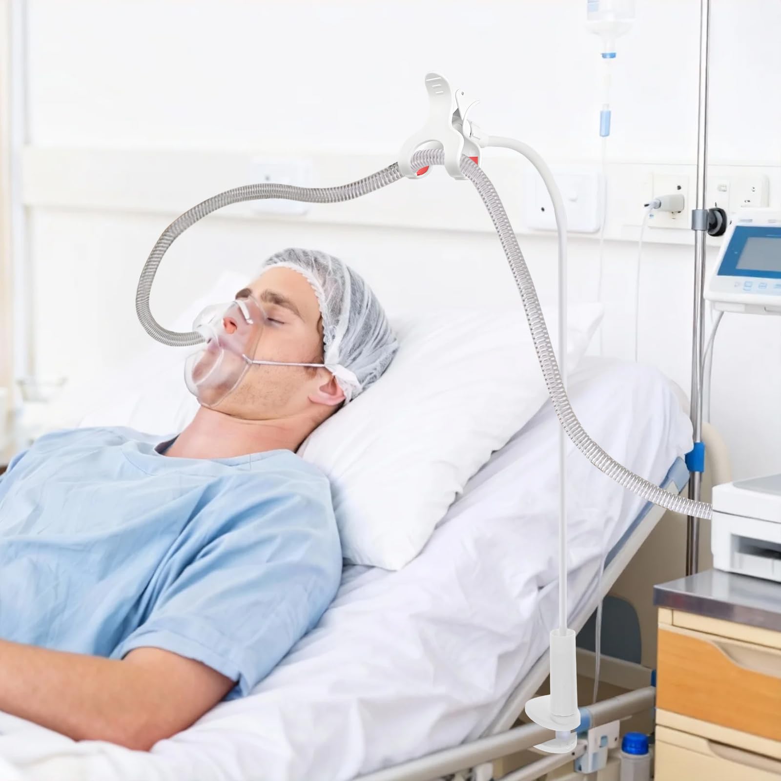 CPAP Support de tuyau, rotation à 360°, levier de tuyau CPAP et support de tuyau, crochet de suspension pour prévenir les fuites et l'enchevêtrement, appareil d'apnée du sommeil CPAP (blanc)