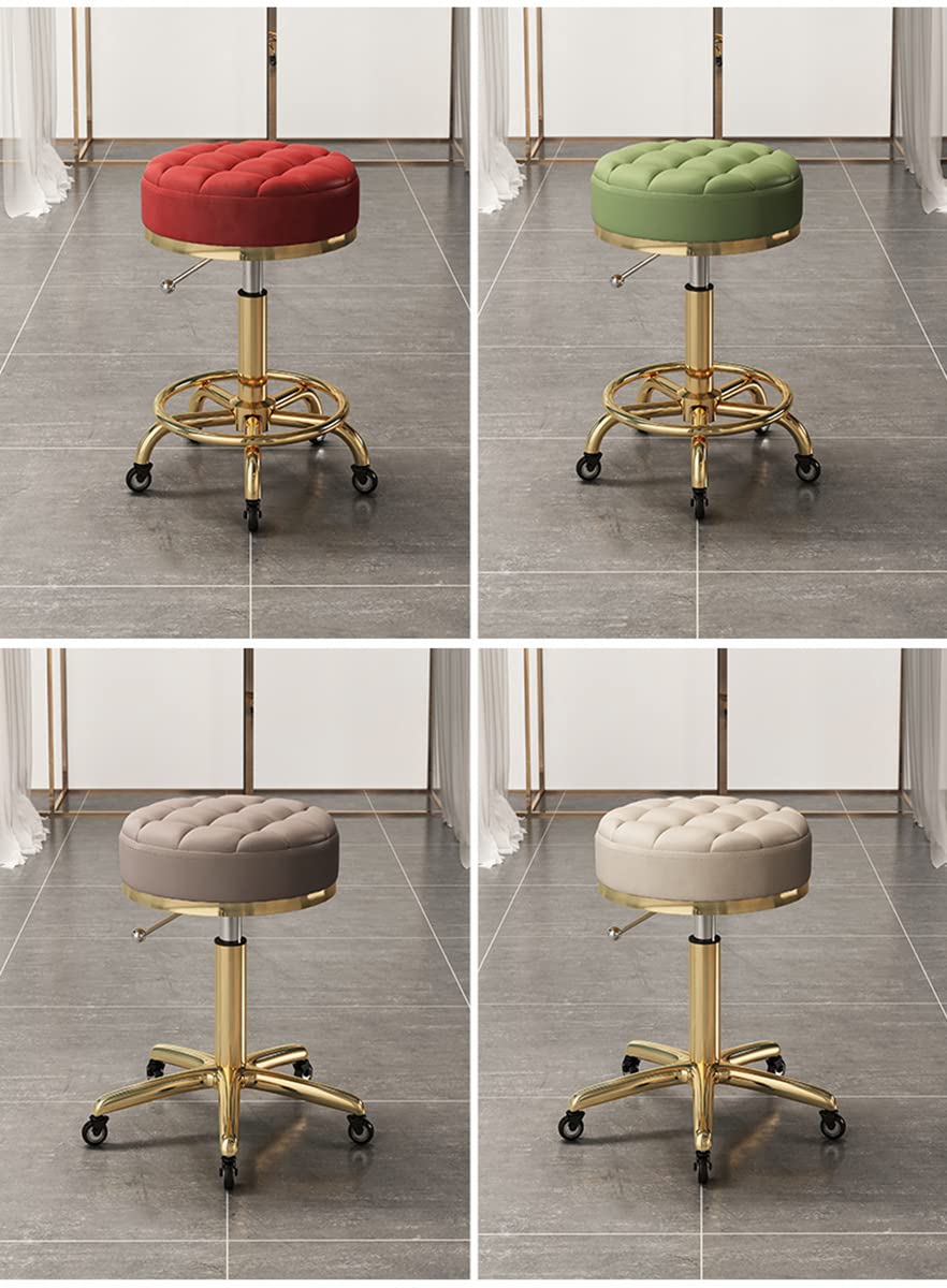 Taburete con Ruedas de Cuero sintético, Giratorio y con Altura Ajustable, Ideal para salón, peluquería, Laboratorio, Oficina, masajes, Bar y Exteriores.Brown,A1