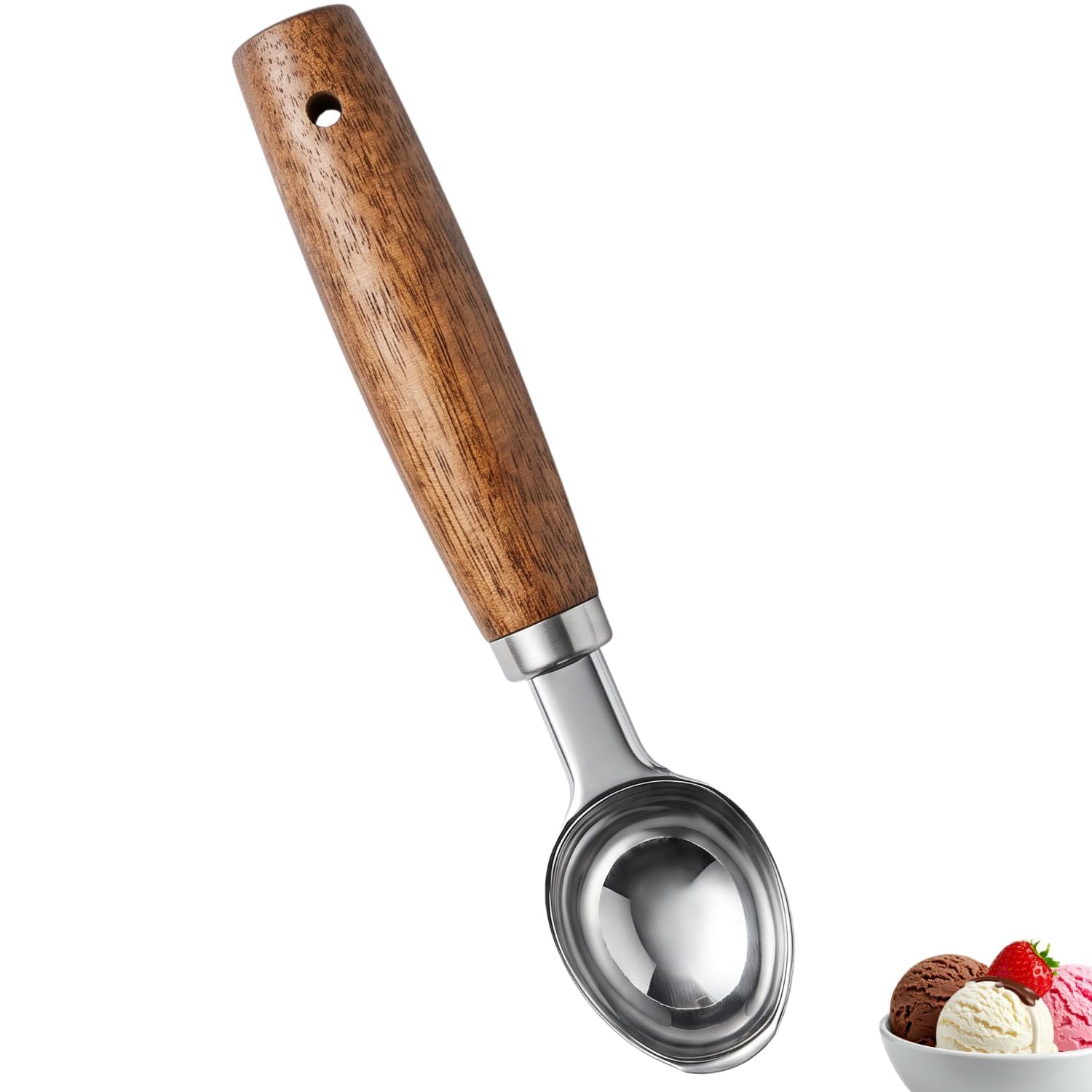 Stainless Steel Ice Cream Scoop with Wooden Handle Heavy Duty Ice Cream Scooper Easy Release Ice Cream Scoop for Gelato, Sorbet, Frozen Yogurt, Cookie Dough, Kulfi & Dessert-image-32