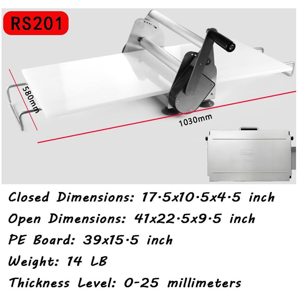 Laminadora de Masa Plegable Manual,Ajustable 0.5-25mm para Pasta Pizza Empanadas,Acero Inoxidable,Multifunción,Compacta para Cocinas Pequeñas y Uso en Hogar RS201