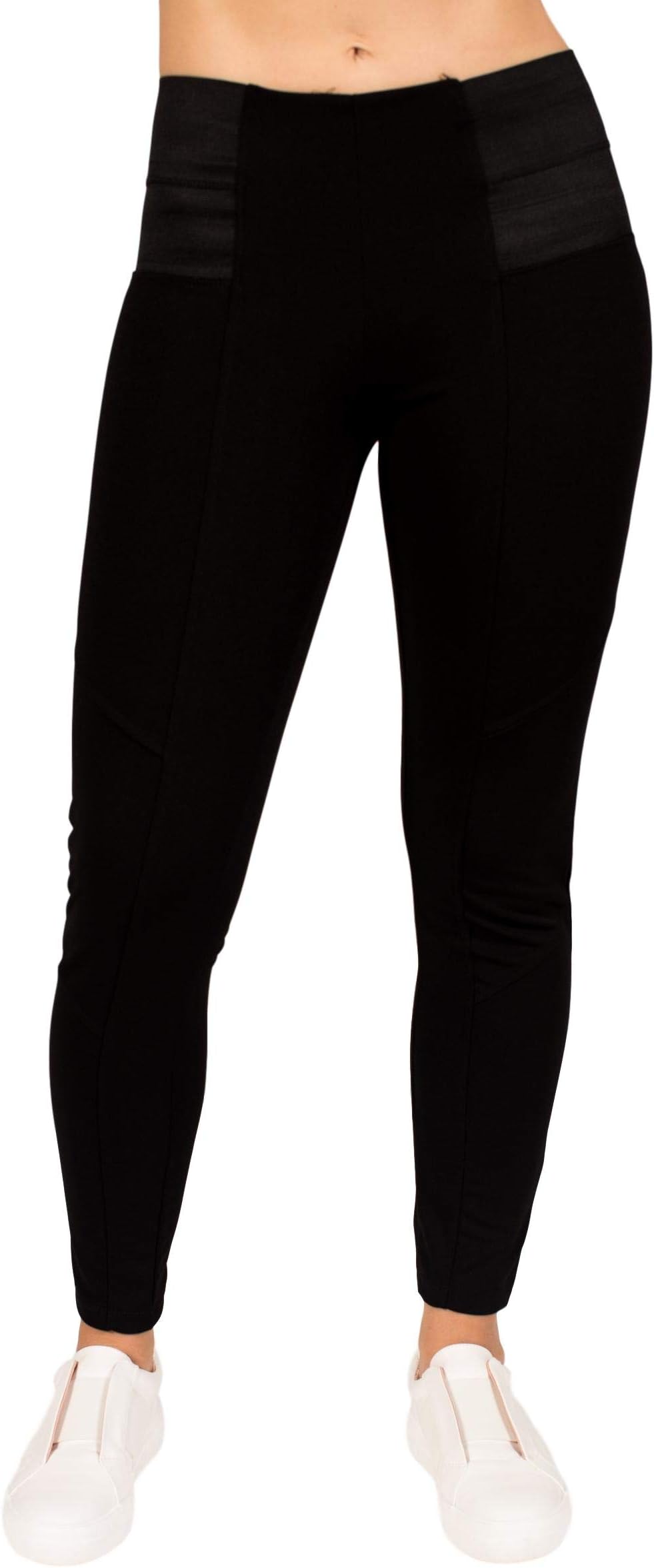 Womens High-Waist Band Comfort Slim Pants by RAG (Medium, Black)