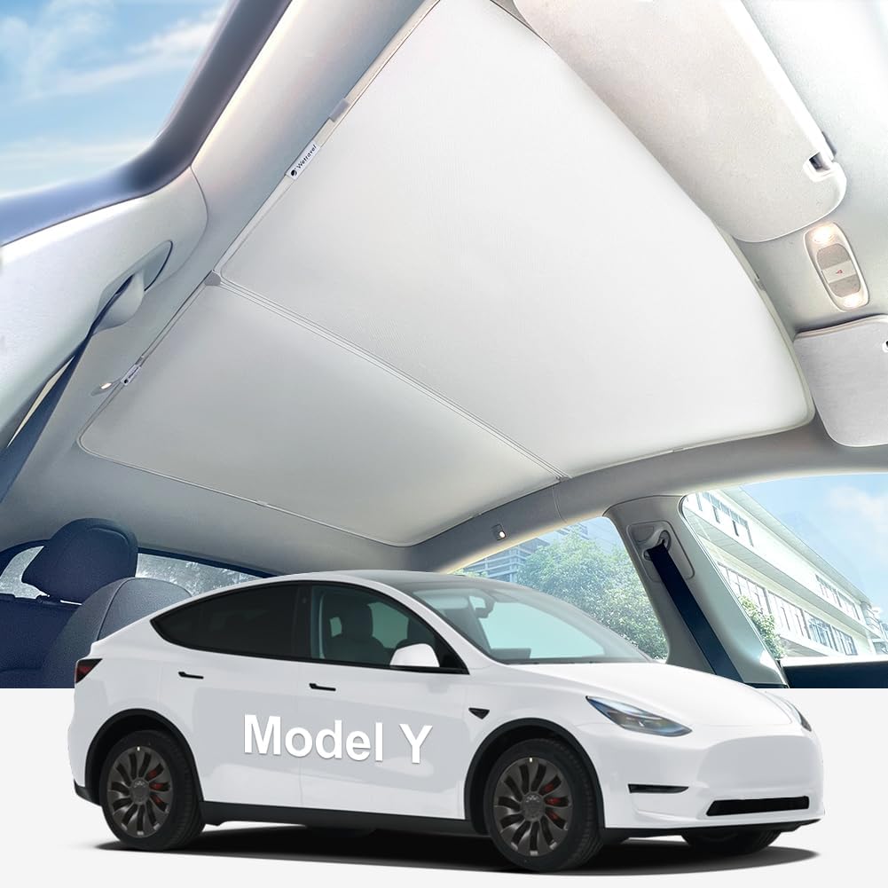 Tesla Model Y (2020-2025) Double-Layer Glass Sunshade Roof Red-Film Crystal Coatings,Easy Install with Clips, Foldable & Storage Bag UV Blocking Tesla Accessories Gray Model Y 2020-2025 Grey Grystal(2 in 1)